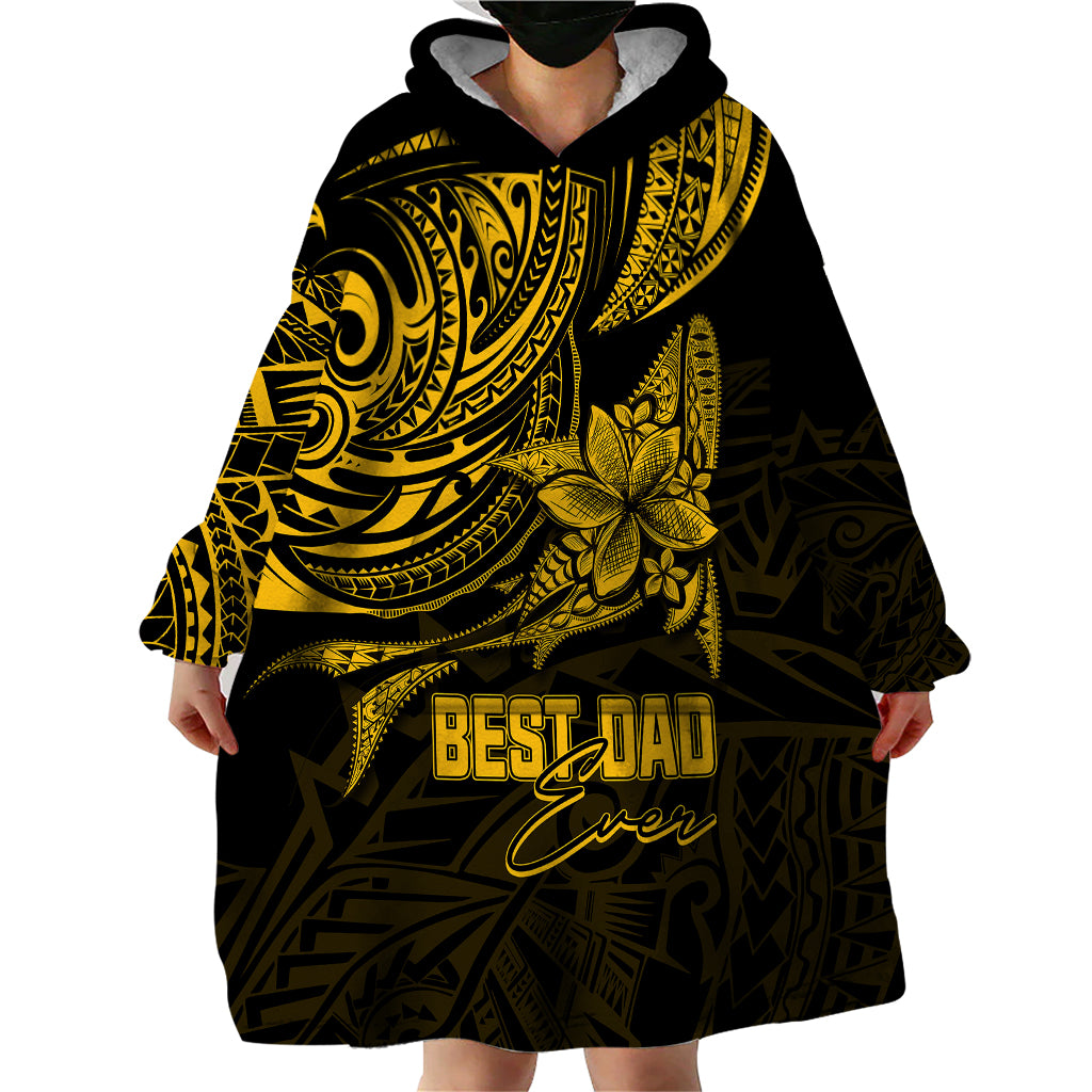 Personalised Father's Day Polynesian Wearable Blanket Hoodie Best Dad Ever - Gold - Wonder Print Shop