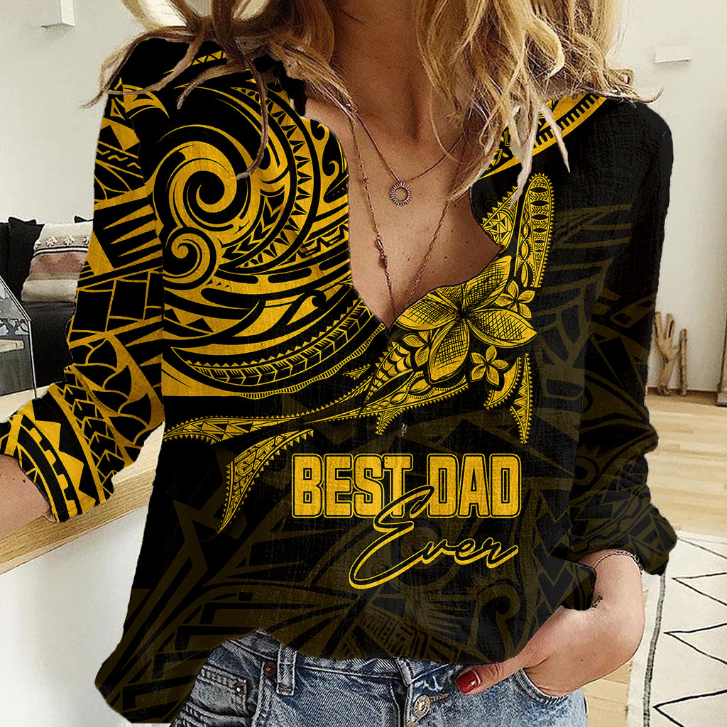 Personalised Father's Day Polynesian Women Casual Shirt Best Dad Ever - Gold - Wonder Print Shop