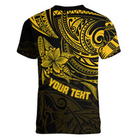 Personalised Father's Day Polynesian Women V Neck T Shirt Best Dad Ever - Gold - Wonder Print Shop