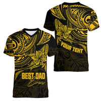 Personalised Father's Day Polynesian Women V Neck T Shirt Best Dad Ever - Gold - Wonder Print Shop