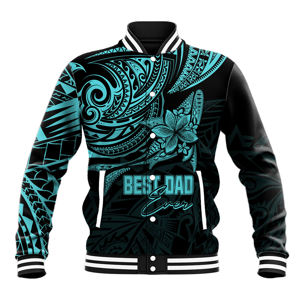 Personalised Father's Day Polynesian Baseball Jacket Best Dad Ever - Turquoise LT7 - Wonder Print Shop