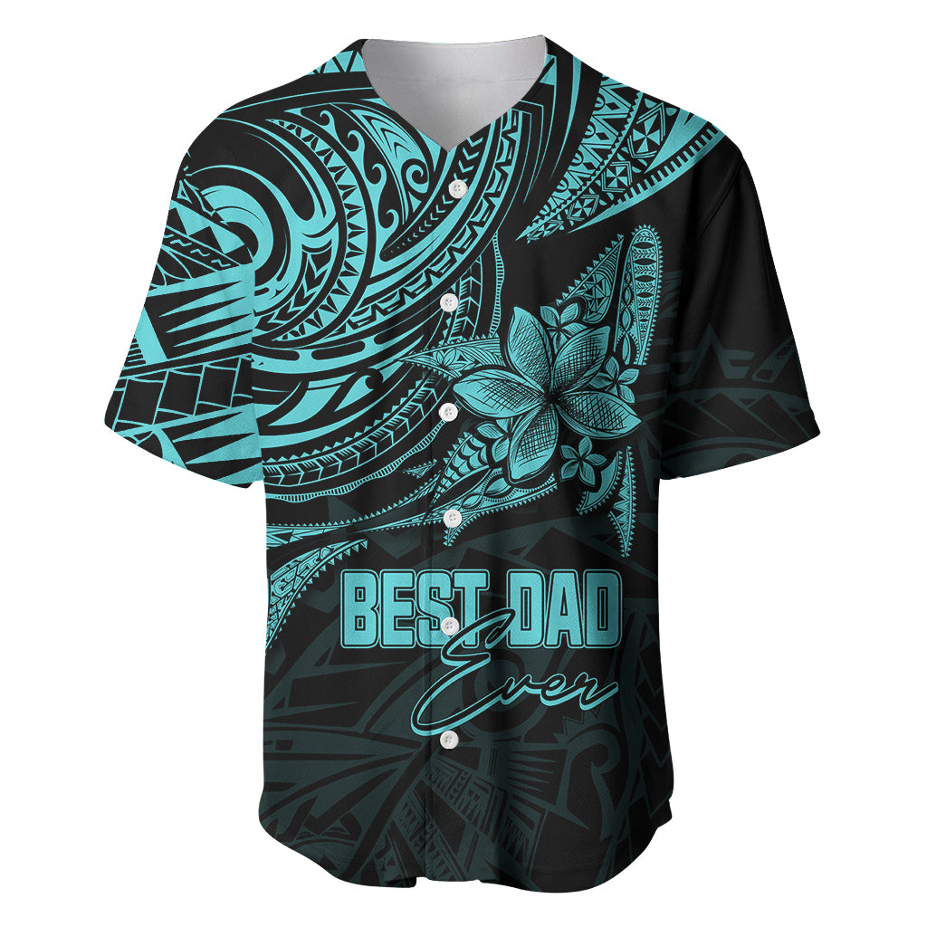 Personalised Father's Day Polynesian Baseball Jersey Best Dad Ever - Turquoise LT7 - Wonder Print Shop
