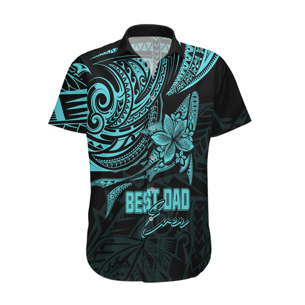 Personalised Father's Day Polynesian Hawaiian Shirt Best Dad Ever - Turquoise - Wonder Print Shop