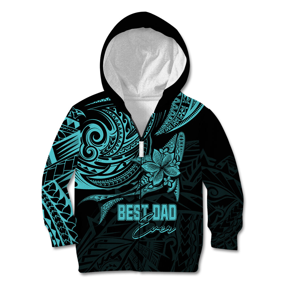 Personalised Father's Day Polynesian Kid Hoodie Best Dad Ever - Turquoise - Wonder Print Shop