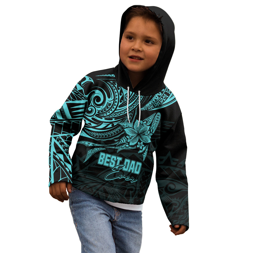 Personalised Father's Day Polynesian Kid Hoodie Best Dad Ever - Turquoise - Wonder Print Shop