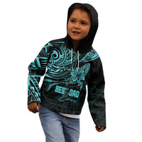 Personalised Father's Day Polynesian Kid Hoodie Best Dad Ever - Turquoise - Wonder Print Shop