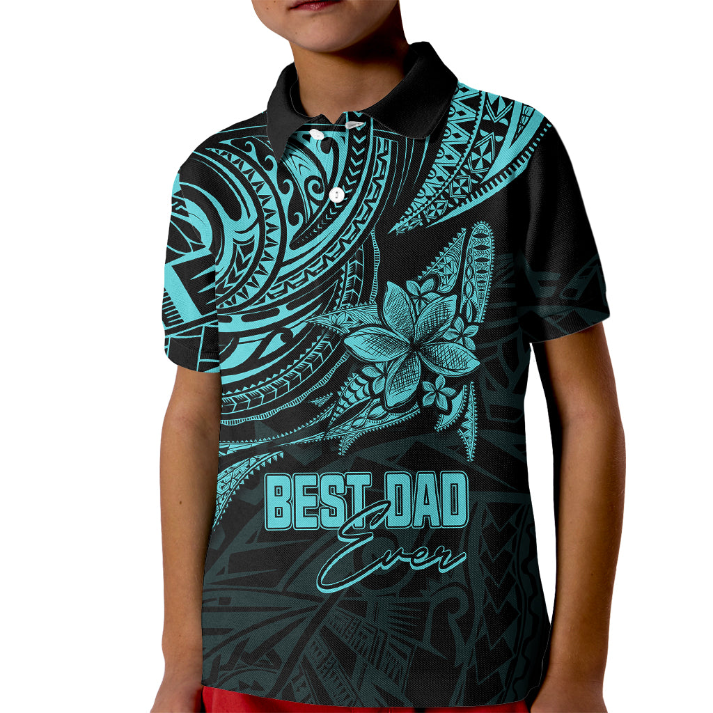 Custom Fathers Day Polynesian Polo Shirt for Kid Best Dad Ever Turquoise - Wonder Print Shop