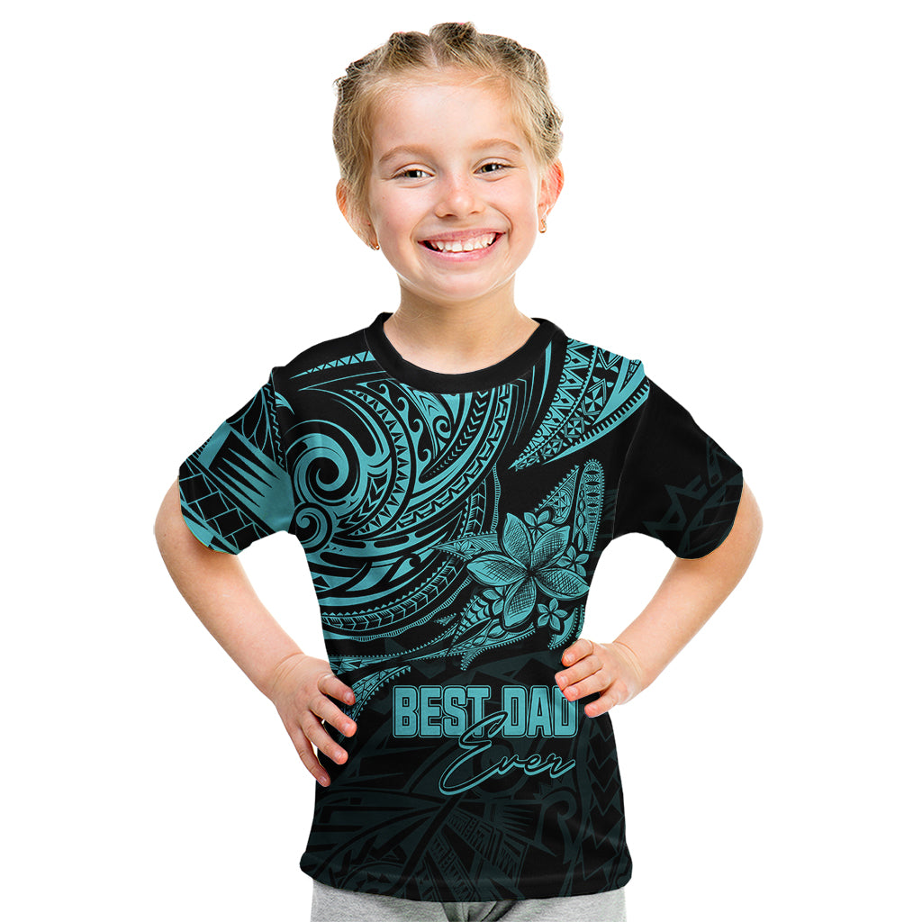 Personalised Father's Day Polynesian Kid T Shirt Best Dad Ever - Turquoise - Wonder Print Shop