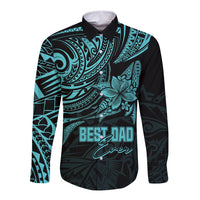 Personalised Father's Day Polynesian Long Sleeve Button Shirt Best Dad Ever - Turquoise - Wonder Print Shop