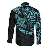 Personalised Father's Day Polynesian Long Sleeve Button Shirt Best Dad Ever - Turquoise - Wonder Print Shop