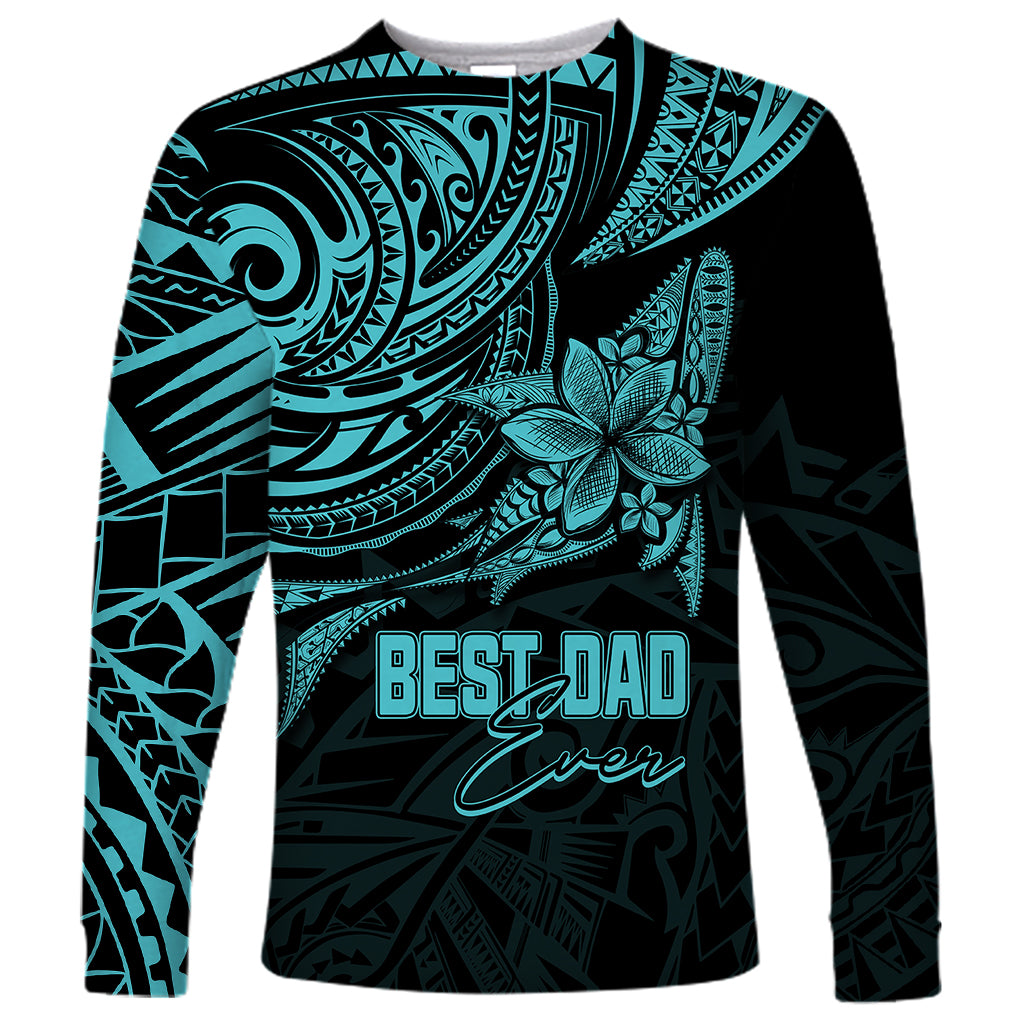 Personalised Father's Day Polynesian Long Sleeve Shirt Best Dad Ever - Turquoise - Wonder Print Shop