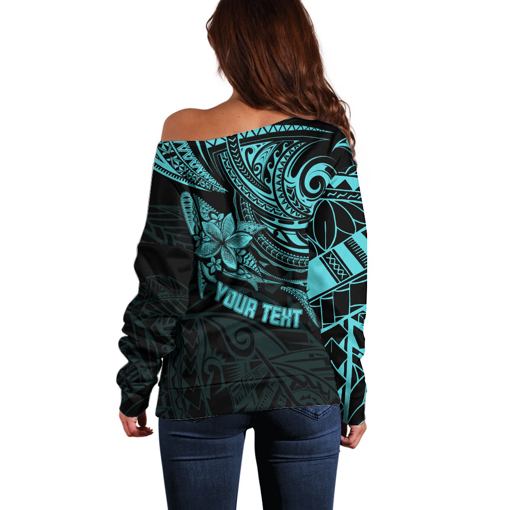 Personalised Father's Day Polynesian Off Shoulder Sweater Best Dad Ever - Turquoise - Wonder Print Shop