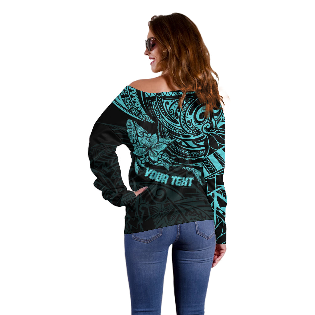 Personalised Father's Day Polynesian Off Shoulder Sweater Best Dad Ever - Turquoise - Wonder Print Shop