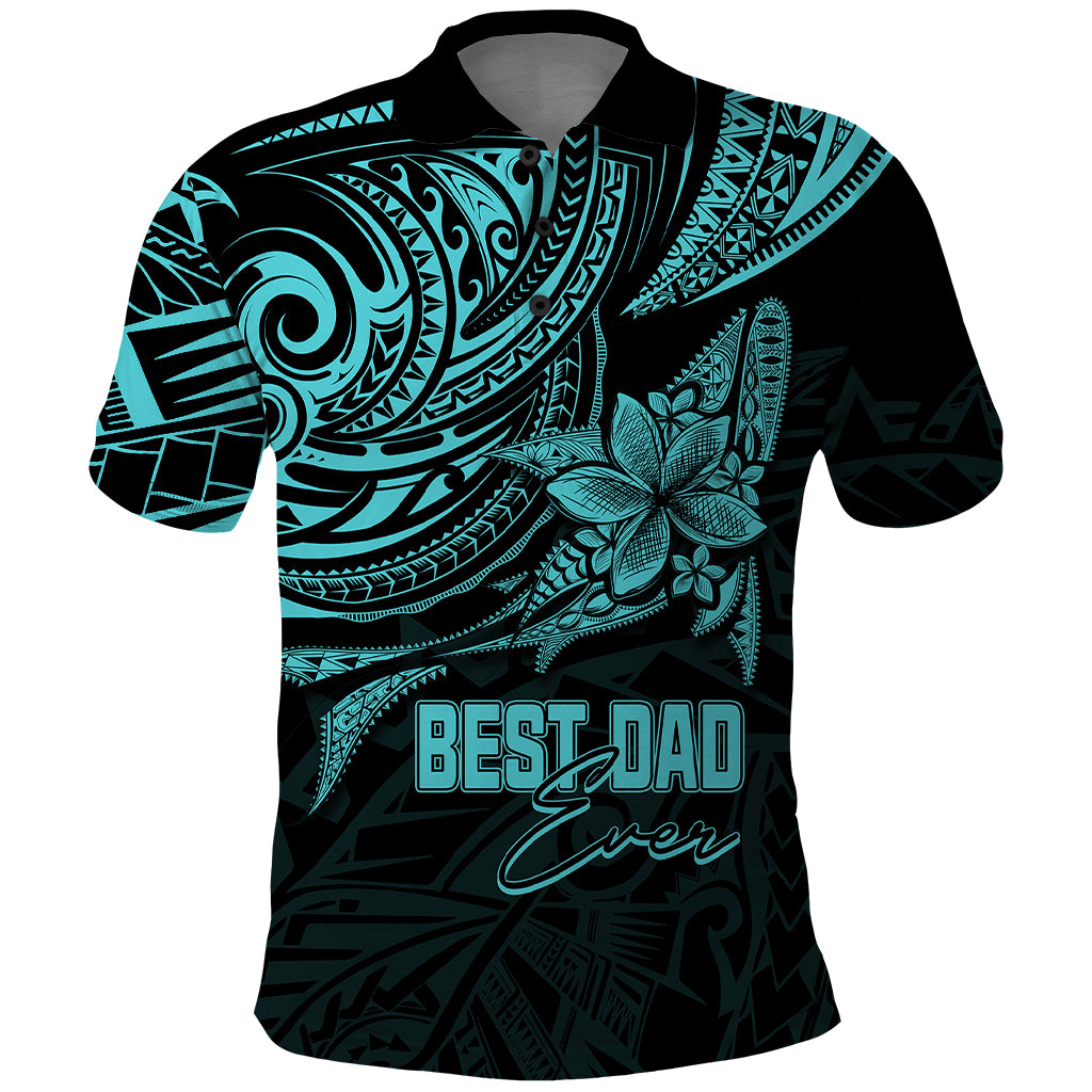 Custom Fathers Day Polynesian Polo Shirt Best Dad Ever Turquoise - Wonder Print Shop