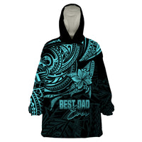 Personalised Father's Day Polynesian Wearable Blanket Hoodie Best Dad Ever - Turquoise - Wonder Print Shop