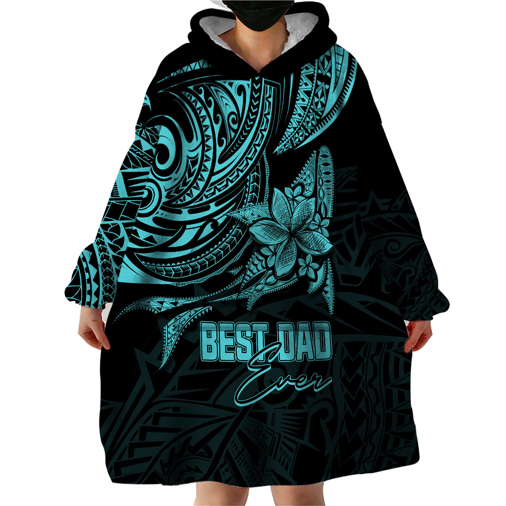 Personalised Father's Day Polynesian Wearable Blanket Hoodie Best Dad Ever - Turquoise - Wonder Print Shop