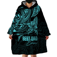 Personalised Father's Day Polynesian Wearable Blanket Hoodie Best Dad Ever - Turquoise - Wonder Print Shop
