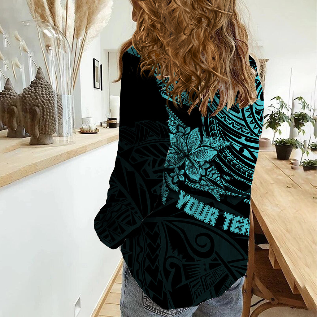 Personalised Father's Day Polynesian Women Casual Shirt Best Dad Ever - Turquoise - Wonder Print Shop