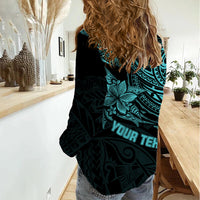 Personalised Father's Day Polynesian Women Casual Shirt Best Dad Ever - Turquoise - Wonder Print Shop