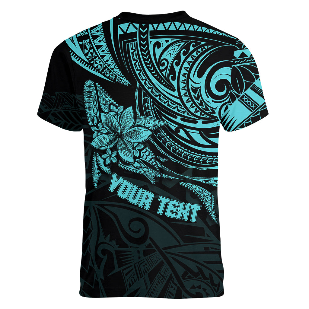 Personalised Father's Day Polynesian Women V Neck T Shirt Best Dad Ever - Turquoise - Wonder Print Shop