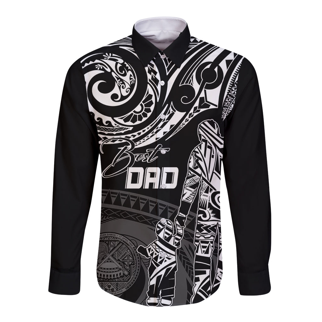 Personalised Father's Day American Samoa Long Sleeve Button Shirt Polynesian Dad & Kid - Wonder Print Shop