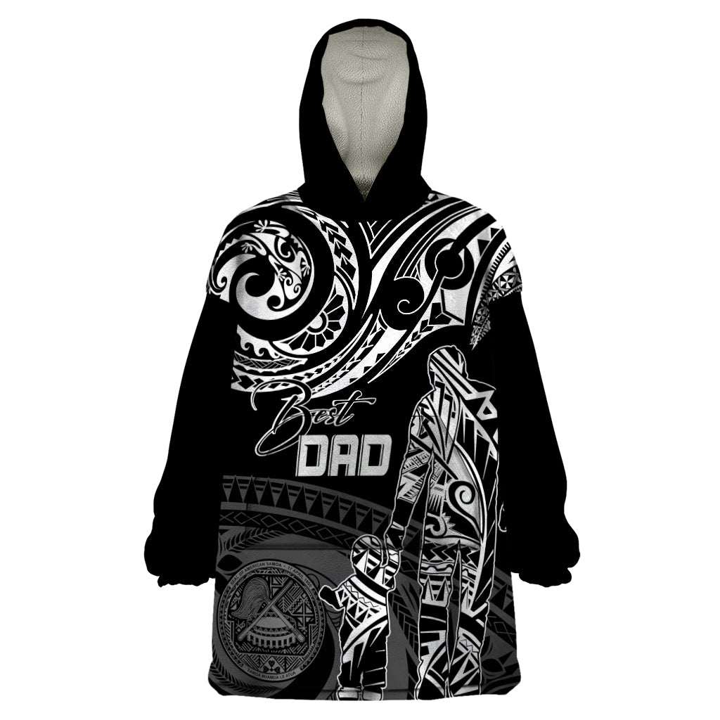 Personalised Father's Day American Samoa Wearable Blanket Hoodie Polynesian Dad & Kid - Wonder Print Shop