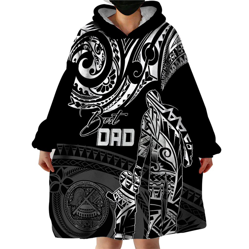 Personalised Father's Day American Samoa Wearable Blanket Hoodie Polynesian Dad & Kid - Wonder Print Shop