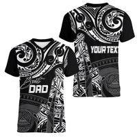 Personalised Father's Day American Samoa Women V Neck T Shirt Polynesian Dad & Kid - Wonder Print Shop