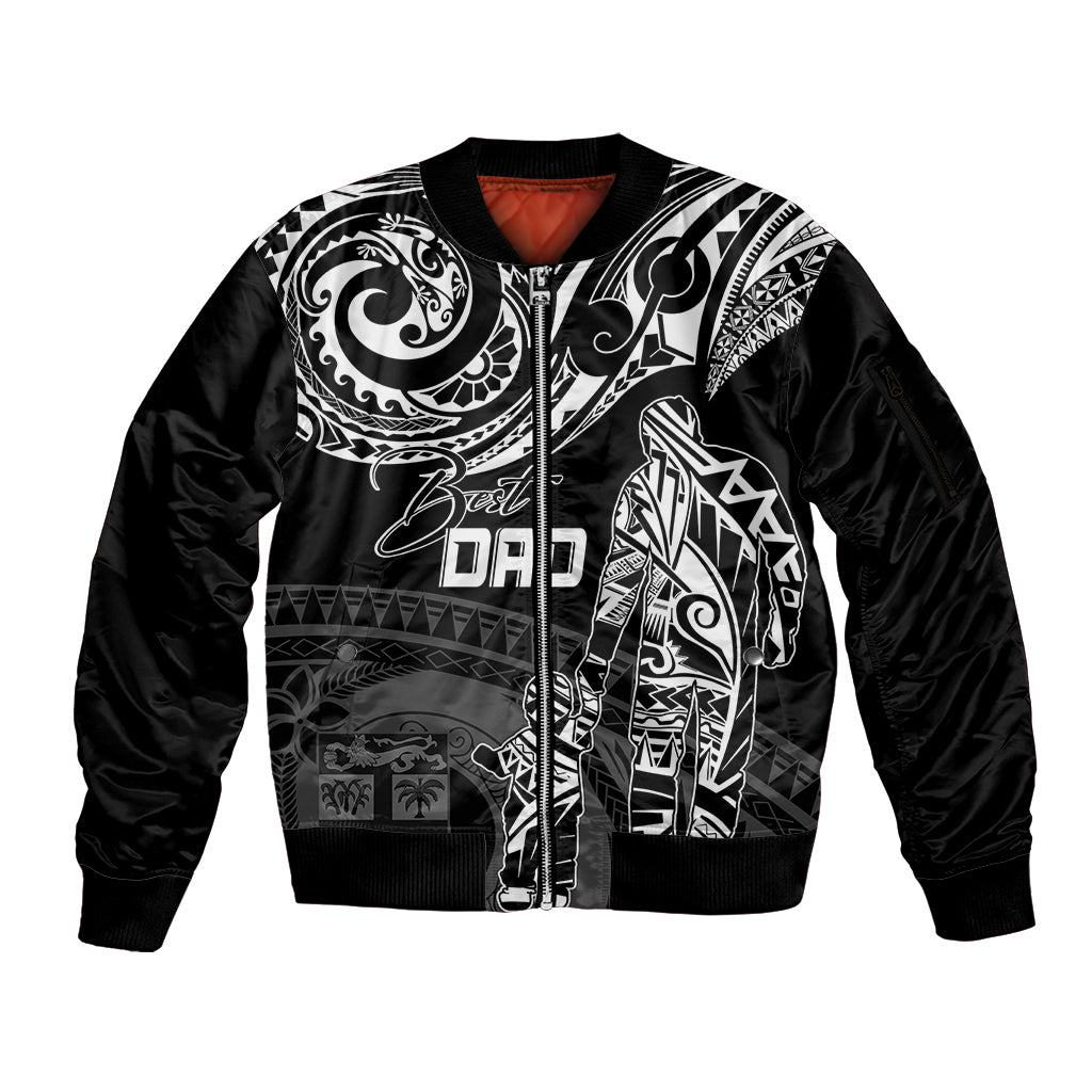 Personalised Father's Day Fiji Sleeve Zip Bomber Jacket Polynesian Dad & Kid - Wonder Print Shop