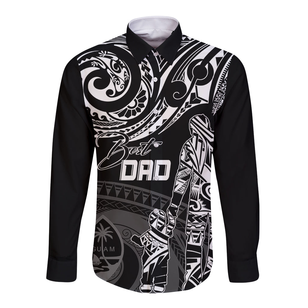 Personalised Father's Day Guam Long Sleeve Button Shirt Polynesian Dad & Kid - Wonder Print Shop