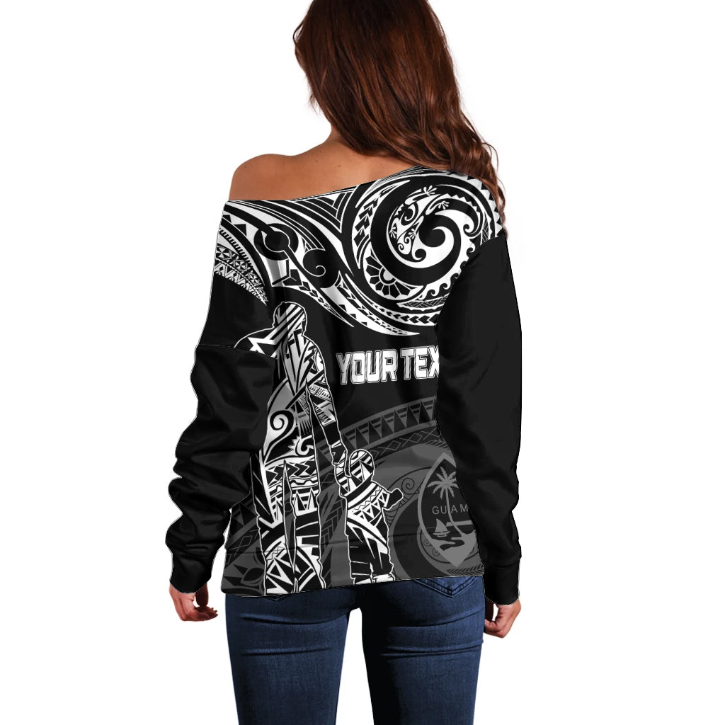 Personalised Father's Day Guam Off Shoulder Sweater Polynesian Dad & Kid - Wonder Print Shop