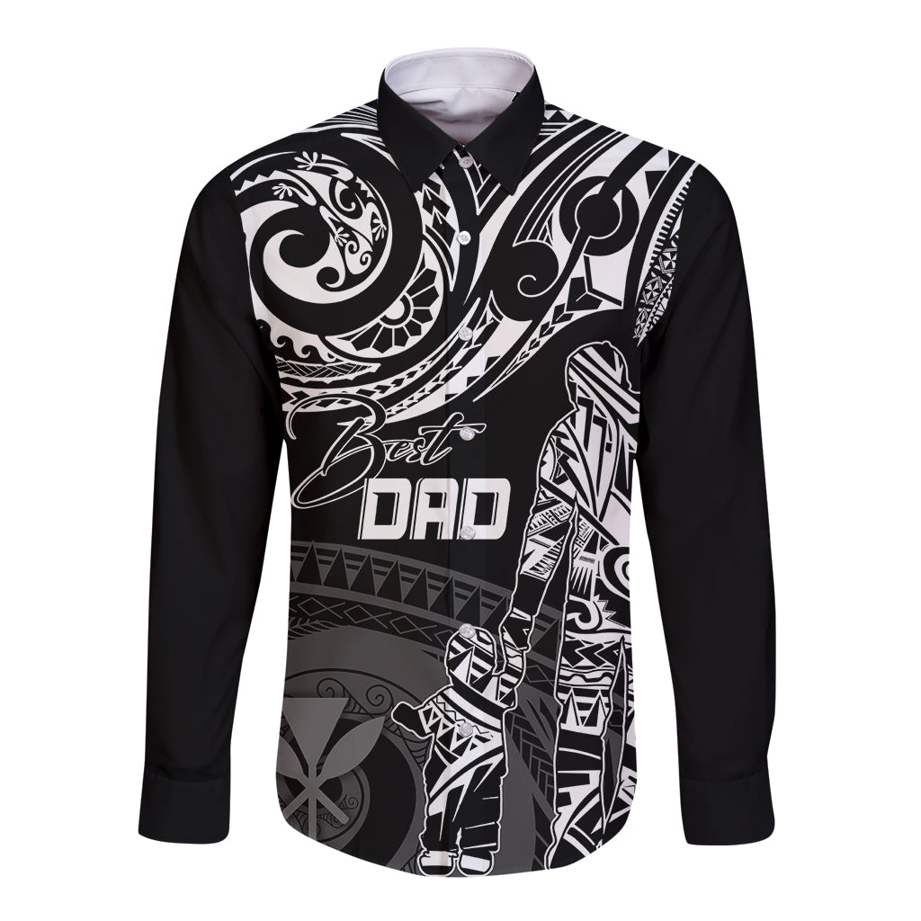 Personalised Father's Day Kanaka Hawaii Long Sleeve Button Shirt Polynesian Dad & Kid - Wonder Print Shop