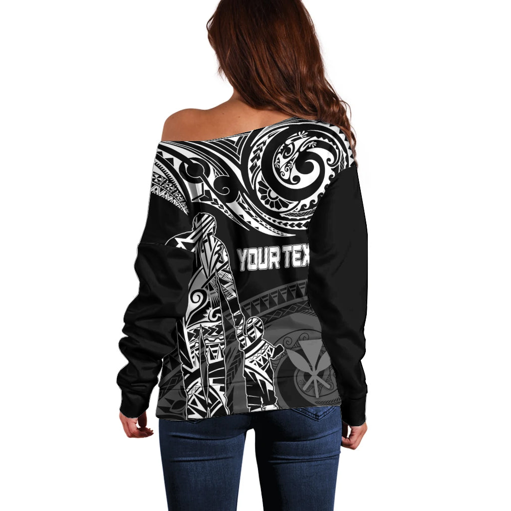 Personalised Father's Day Kanaka Hawaii Off Shoulder Sweater Polynesian Dad & Kid - Wonder Print Shop