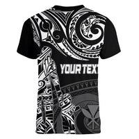 Personalised Father's Day Kanaka Hawaii Women V Neck T Shirt Polynesian Dad & Kid - Wonder Print Shop