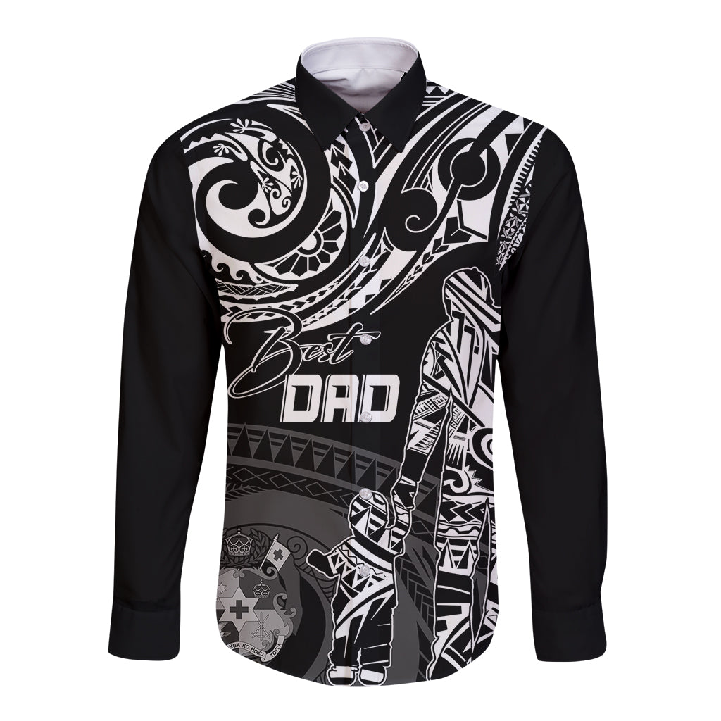 Personalised Father's Day Tonga Long Sleeve Button Shirt Polynesian Dad & Kid - Wonder Print Shop