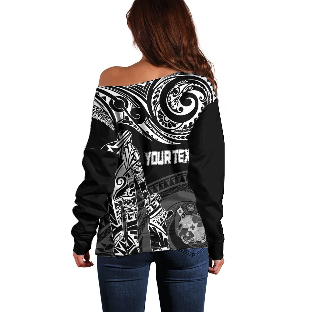 Personalised Father's Day Tonga Off Shoulder Sweater Polynesian Dad & Kid - Wonder Print Shop