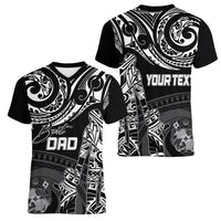 Personalised Father's Day Tonga Women V Neck T Shirt Polynesian Dad & Kid - Wonder Print Shop