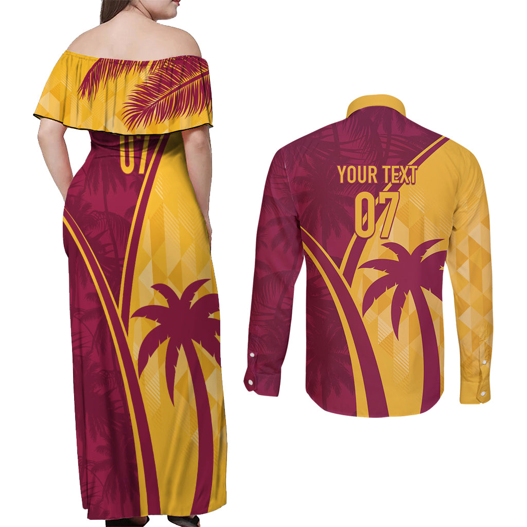 West Indies Cricket World Cup 2024 Couples Matching Off Shoulder Maxi Dress and Long Sleeve Button Shirt Tropical Style LT7 - Wonder Print Shop