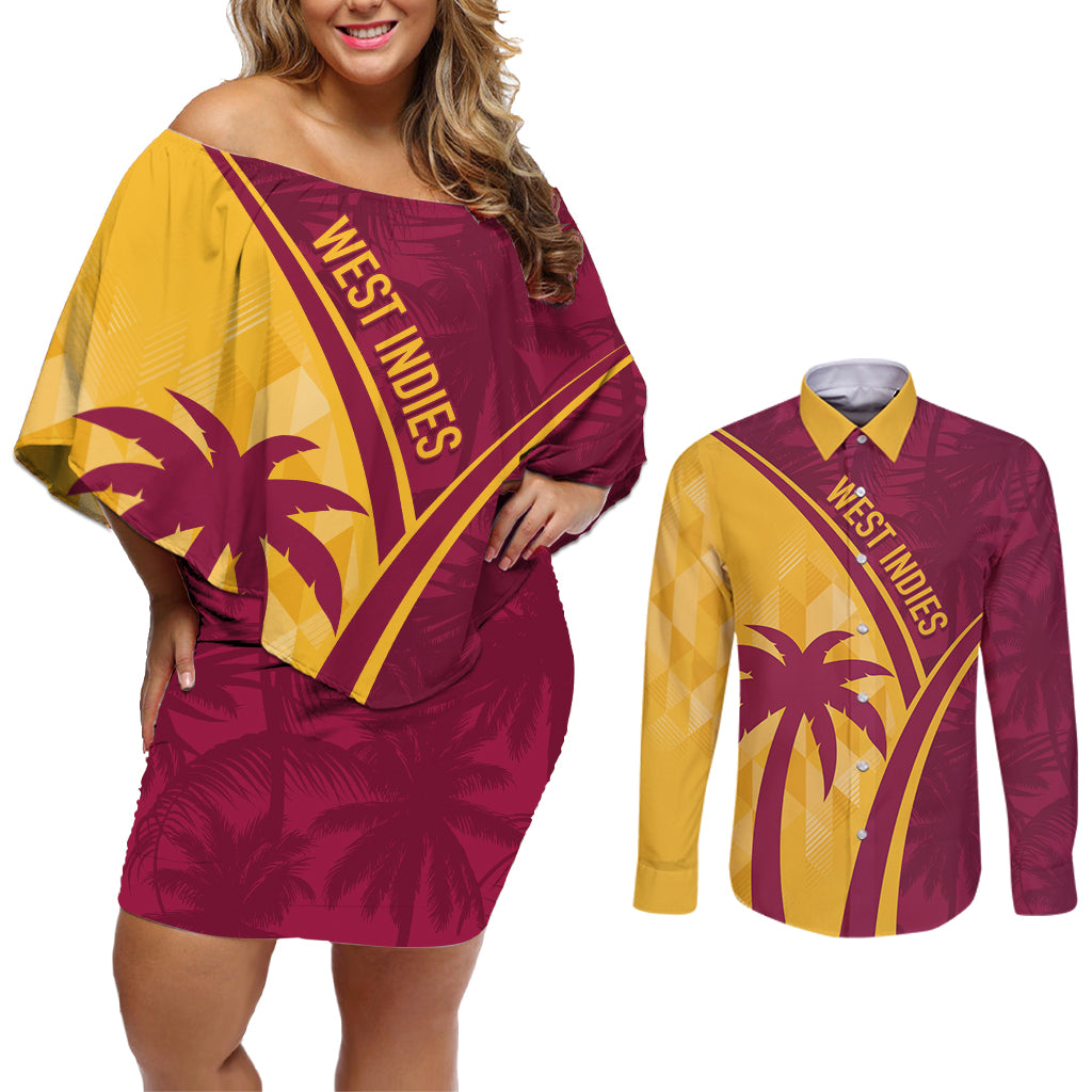 West Indies Cricket World Cup 2024 Couples Matching Off Shoulder Short Dress and Long Sleeve Button Shirt Tropical Style LT7 - Wonder Print Shop