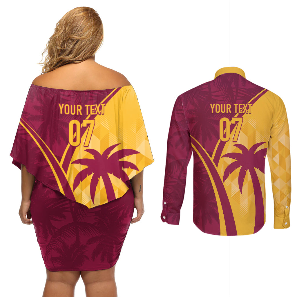 West Indies Cricket World Cup 2024 Couples Matching Off Shoulder Short Dress and Long Sleeve Button Shirt Tropical Style LT7 - Wonder Print Shop