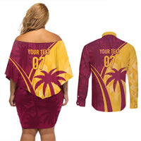West Indies Cricket World Cup 2024 Couples Matching Off Shoulder Short Dress and Long Sleeve Button Shirt Tropical Style LT7 - Wonder Print Shop