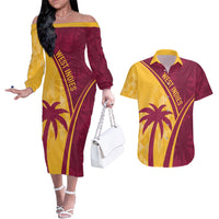 West Indies Cricket World Cup 2024 Couples Matching Off The Shoulder Long Sleeve Dress and Hawaiian Shirt Tropical Style LT7 - Wonder Print Shop