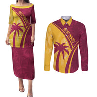 West Indies Cricket World Cup 2024 Couples Matching Puletasi and Long Sleeve Button Shirt Tropical Style LT7 - Wonder Print Shop