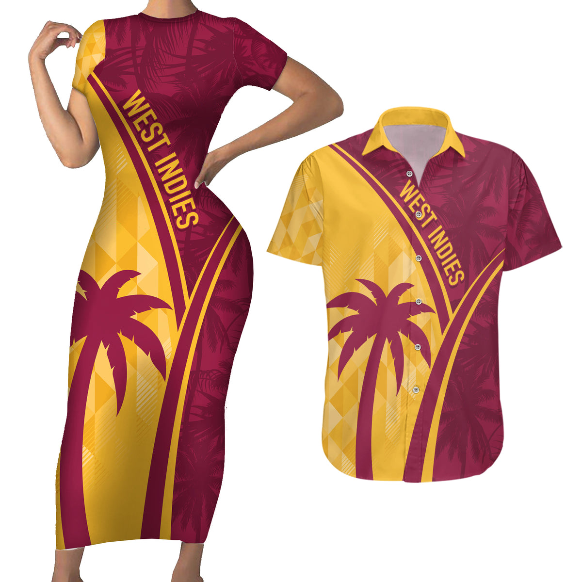 West Indies Cricket World Cup 2024 Couples Matching Short Sleeve Bodycon Dress and Hawaiian Shirt Tropical Style LT7 - Wonder Print Shop