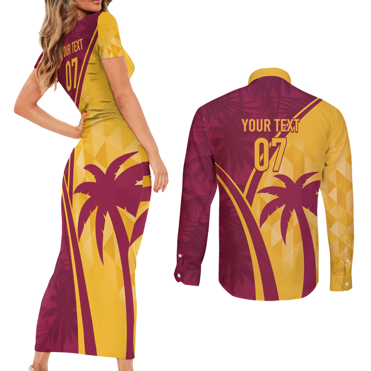 West Indies Cricket World Cup 2024 Couples Matching Short Sleeve Bodycon Dress and Long Sleeve Button Shirt Tropical Style LT7 - Wonder Print Shop