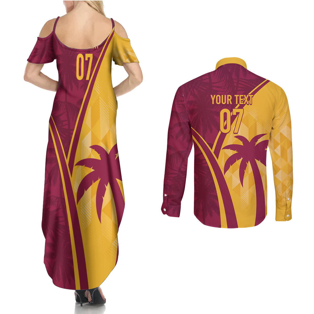 West Indies Cricket World Cup 2024 Couples Matching Summer Maxi Dress and Long Sleeve Button Shirt Tropical Style LT7 - Wonder Print Shop