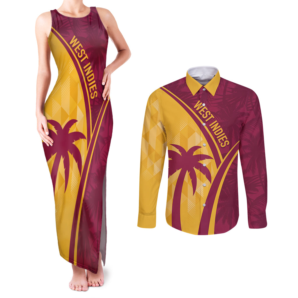 West Indies Cricket World Cup 2024 Couples Matching Tank Maxi Dress and Long Sleeve Button Shirt Tropical Style LT7 - Wonder Print Shop