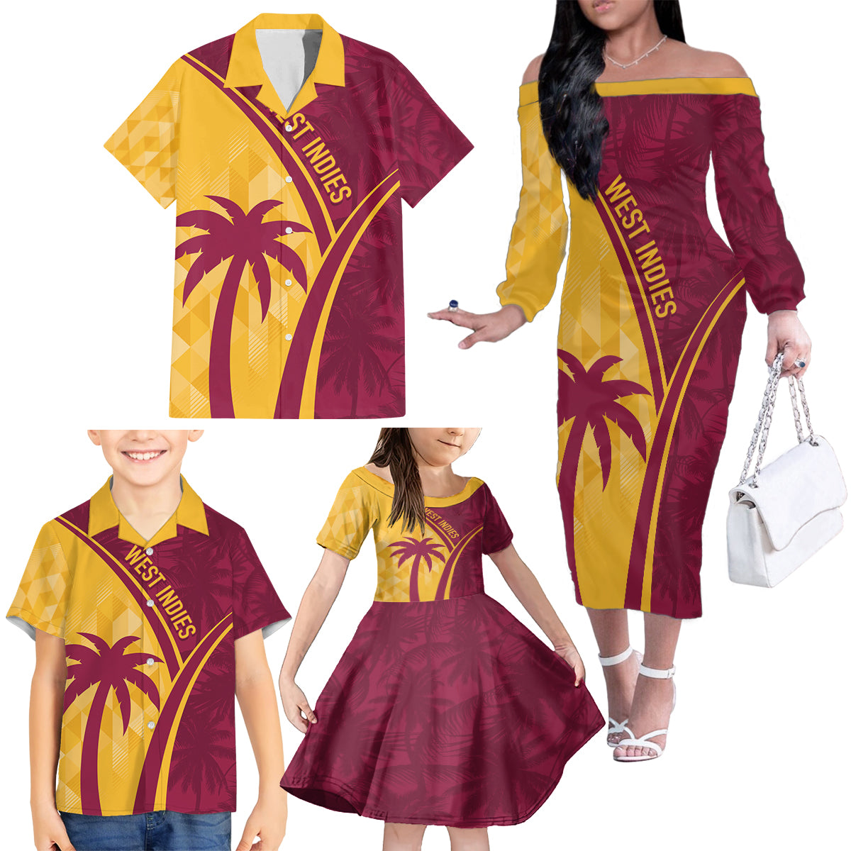 West Indies Cricket World Cup 2024 Family Matching Off The Shoulder Long Sleeve Dress and Hawaiian Shirt Tropical Style - Wonder Print Shop
