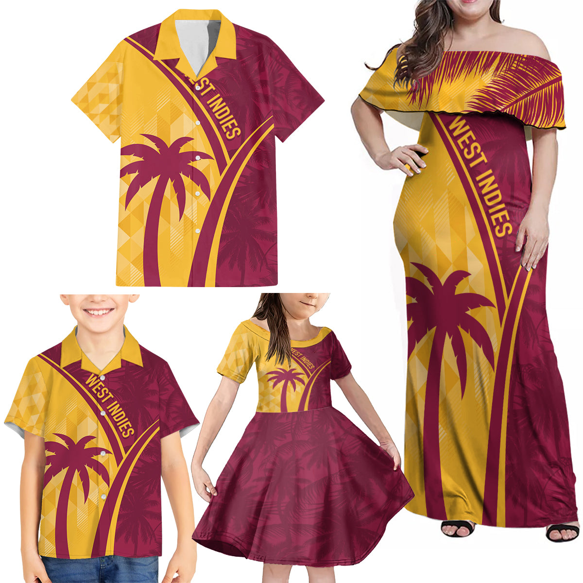 West Indies Cricket World Cup 2024 Family Matching Off Shoulder Maxi Dress and Hawaiian Shirt Tropical Style LT7 - Wonder Print Shop
