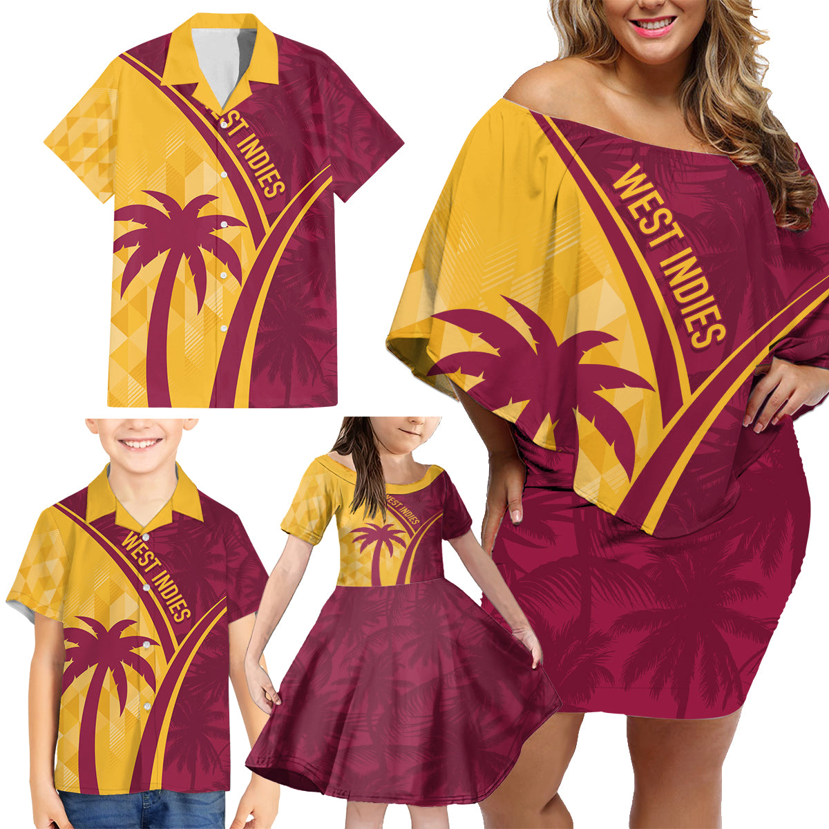 West Indies Cricket World Cup 2024 Family Matching Off Shoulder Short Dress and Hawaiian Shirt Tropical Style LT7 - Wonder Print Shop